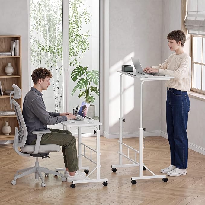 OLIXIS 31.5" Walking Pad Desk, Laptop Desk, Home Office | Lockable Wheels, Adjustable Height, Portable Rolling Design, Treadmill Use, Stand Up Style, White - Image 7