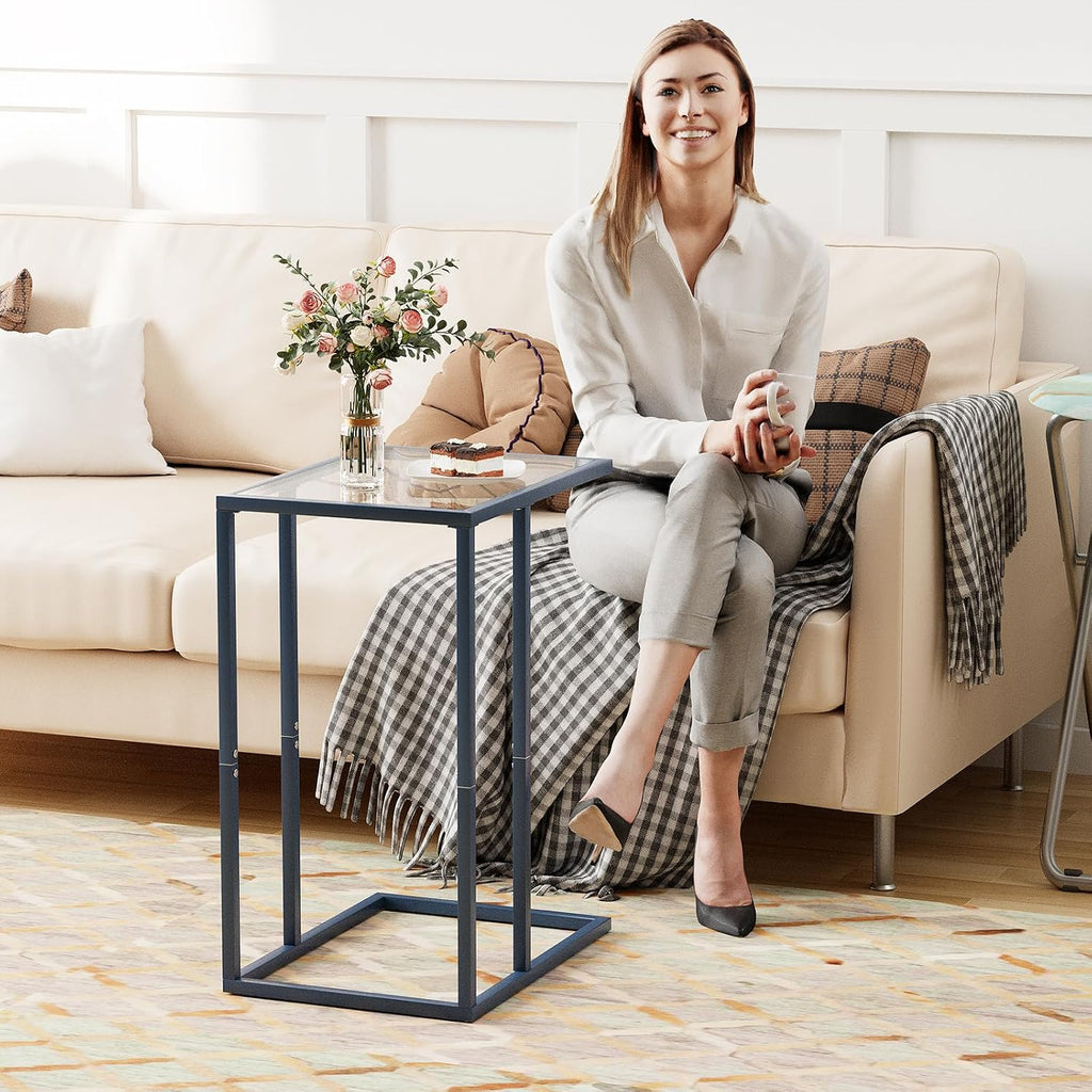 C Table End Table, Glass Couch Side Table, Tempered Glass Snack Side Table with Metal Frame, TV Tray Table for Small Space, Sofa Couch Side Tableand Bed Side Table(Blue) - Image 7