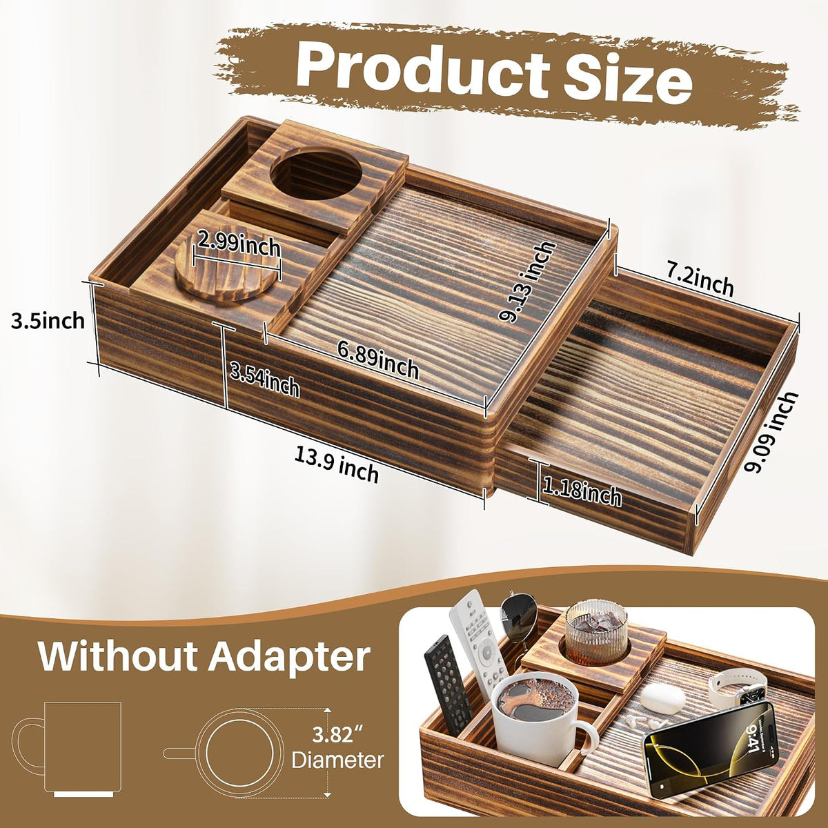 Vintage Wood Couch Holder 7-in-1 Couch Table with Push-Pull - Image 2