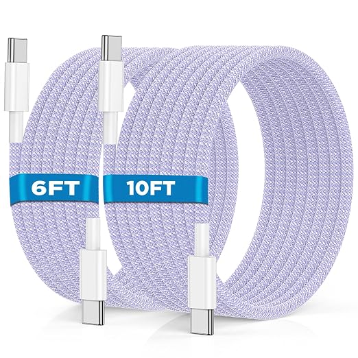 USB C to USB C Cable 6FT+10FT 2Pack 60W iPhone 17 16 15 Charger Cord Long Type C to C Cable Fast Charging for Apple iPhone 17 16 15/Pro/Pro Max/Plus/iPad Pro Air/MacBook/Air/Mini/Samsung Galaxy-Purple by UCALMA