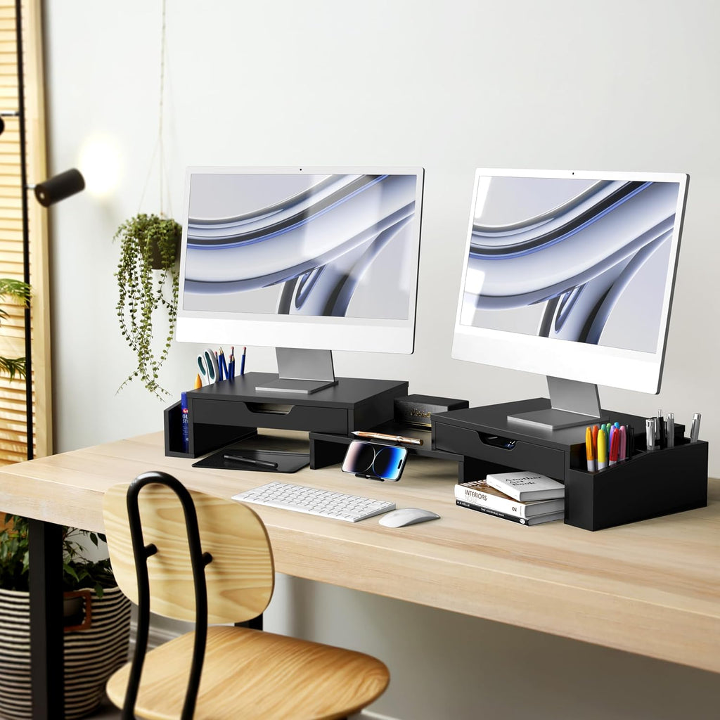Simple Houseware Desk Dual Monitor Stand Riser with 2 Drawers, Black - Image 5