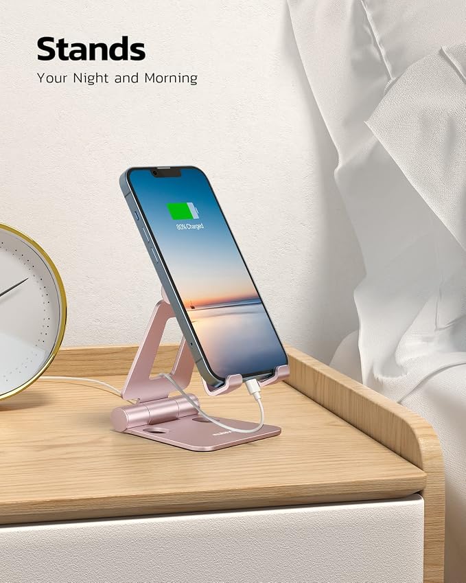 Nulaxy Full Aluminum Dual Folding Cell Phone Stand for Desk, Rose Gold | Height Angle Adjustable, Portable, Anti-Slip Base, Fits 18mm Thick Case Smartphone, Nintendo Switch Desk Essential Accessory - Image 2