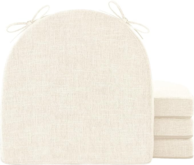 IPYNBAP Chair Cushions for Dining Chairs, Kitchen Chair Cushions, 16'' x 16'' x 2'', Non Slip Indoor Seat Cushions, Chair Pads for Dining Chairs with Ties & Removable Cover, Set of 4, Beige by IPYNBAP