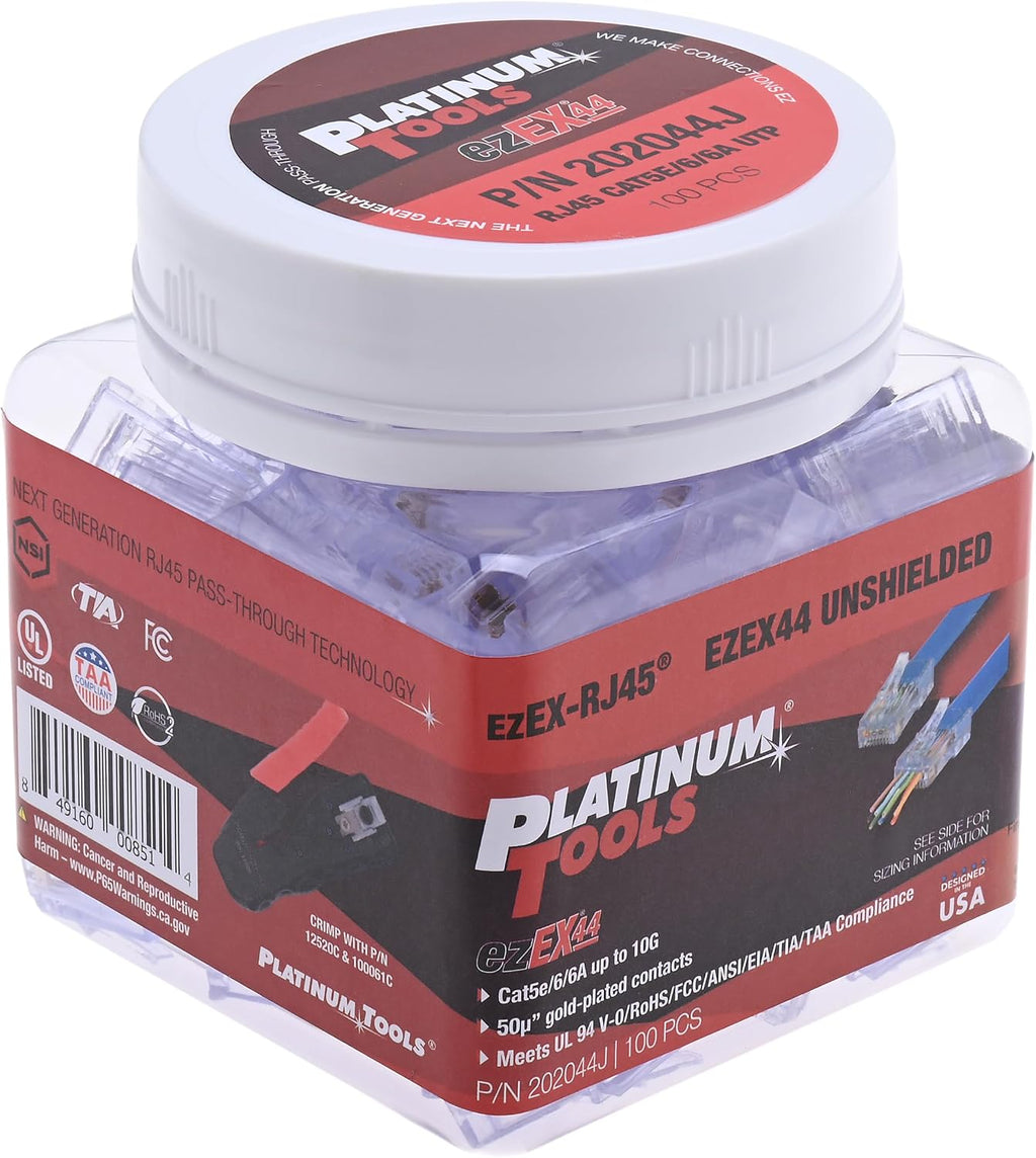 Platinum Tools 202044J ezEX44 Connector for Ethernet Cable Termination, 100 per Jar - Image 4