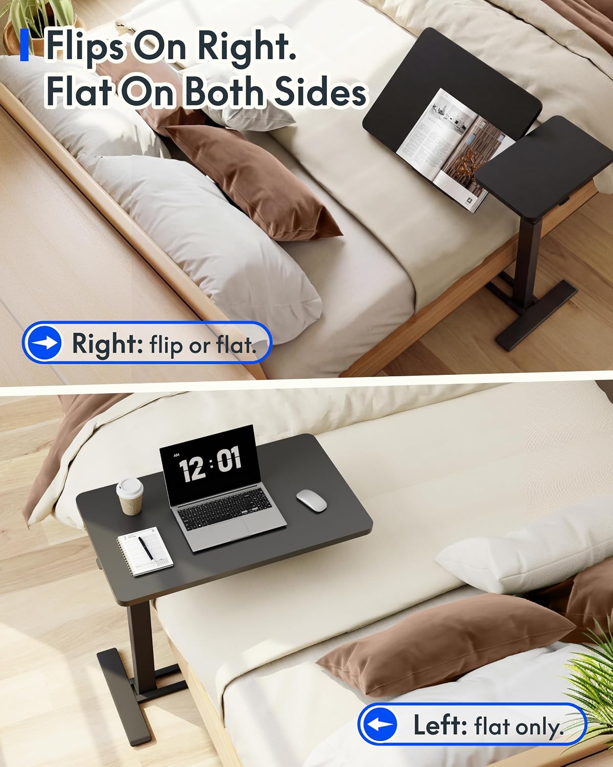 FLEXISPOT 28" Gas Spring C Table with Split Tilting Top,Mobile Side Table - Image 6