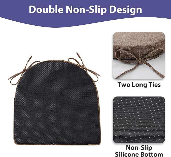 IPYNBAP Chair Cushions for Dining Chairs, Kitchen Chair Cushions, 16'' x 16'' x 2'', Non Slip Indoor Seat Cushions, Chair Pads for Dining Chairs with Ties & Removable Cover, Set of 2, Brown - Image 5