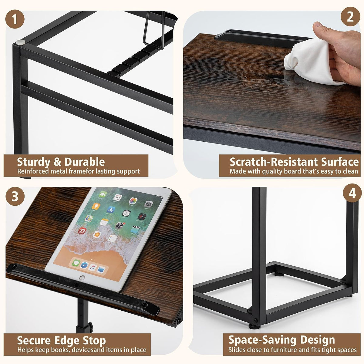 facka TV Tray Table, Adjustable Height & 0-60° Tilt C Table for Sofa - Image 7