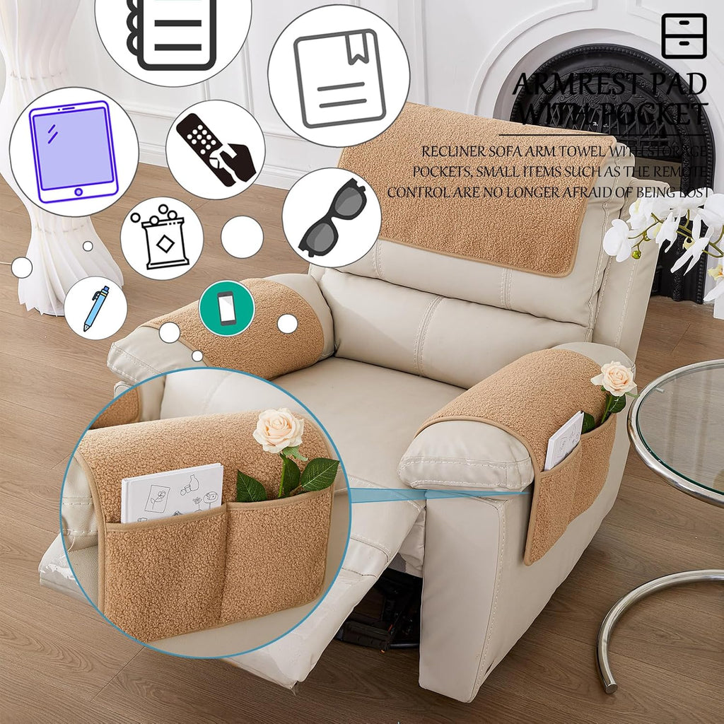 Armrest Covers for Recliners Couch Arm Covers with Pockets for Sofa - Image 3