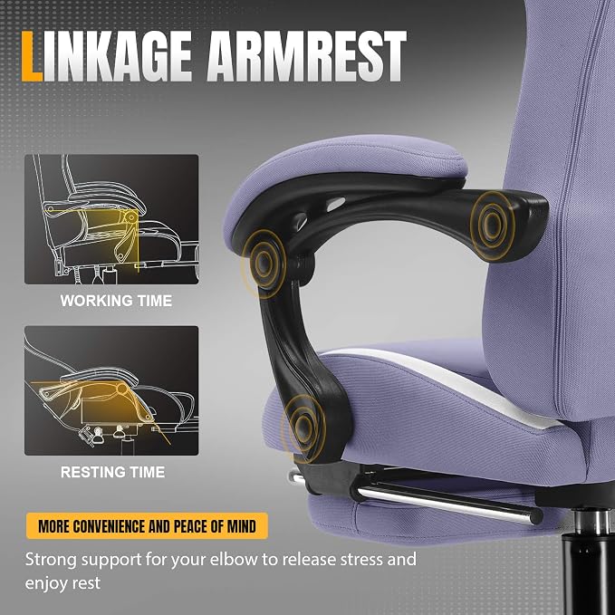 GTPLAYER Gaming Chair with Foot Rest & Pocket Spring Cushion, Ergonomic High Back Computer Desk Chair with Headrest & Lumbar Support for Back Pain Relief, Breathable Fabric, Purple - Image 7