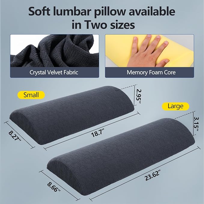 Cozyhealth - 3.15"H*23.6"L - Soft Lumbar Pillow for Sleeping, Memory Foam Back Lumbar Support Cushion for Lower Back Pain Relief Bed Waist Sleep Support Pillow for Side, Back Sleeper(Dark Grey, Large) - Image 5