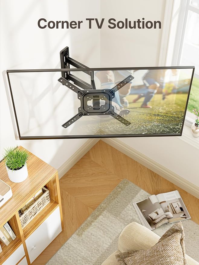 monTEK Full Motion TV Wall Mount Bracket for 23-65 Inch TVs up to 77 lb | Single-stud articulating arm extends 17 in; corner mount, swivel, tilt, retracts to 2.08 in, 4X load tested, VESA 400x400 mm - Image 8