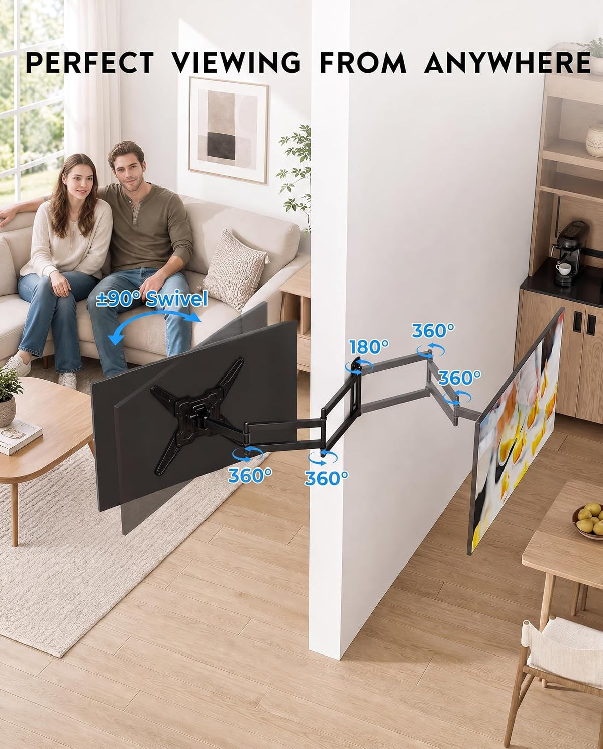 BONTEC Long Arm TV Wall Mount, Full Motion, 37.4" Extension for 26–65" TVs - Image 4