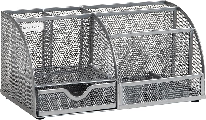 Mind Reader 7-Compartment Desktop Organizer, Metal Mesh Desk Organizer for Pens, Sticky Notes, Mail and Office Supplies, Silver - Image 7