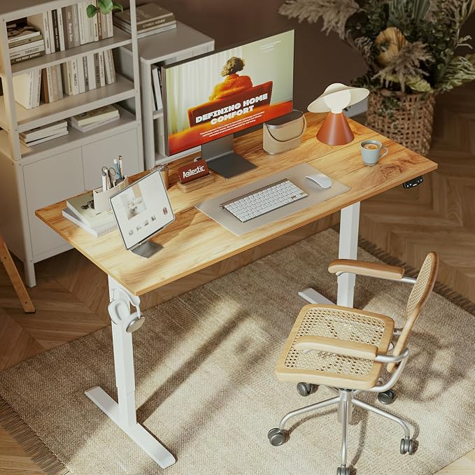 Agilestic 63*24 Inch Height Adjustable Electric Standing Desk, Light Brown | Sit Stand Up Computer Desk, Memory Presets, Stable Steel Frame,154 lbs, Easy Assembly, Splice Board, Home Office, Studying - Image 2