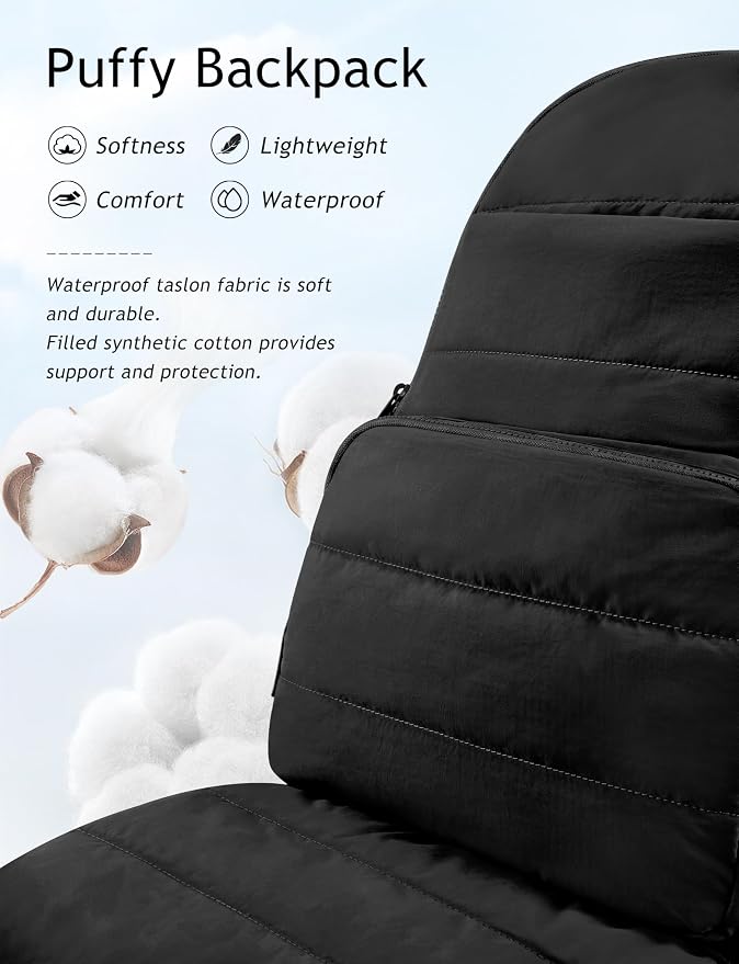 Uselike Travel Backpack for Women, 15.6 Inch Laptop Backpack, Quilted College Bookbag, Cute Work Backpacks, Water Resistant (Black) - Image 6