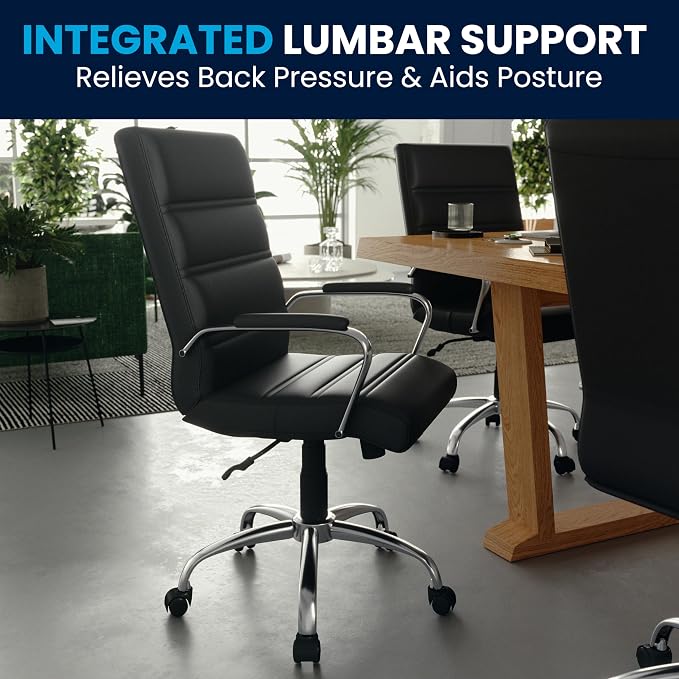 Flash Furniture Mid-Back Black LeatherSoft Executive Swivel Office Chair with Chrome Base and Arms - Image 9