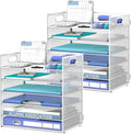 Daltack 6-Tier Paper Organizer for Desk with Handle, White, 2 Pack | Sturdy Metal Mesh Organizer with Movable Middle Trays and a Carry Handle for Papers, Folders and Office Supplies by DALTACK