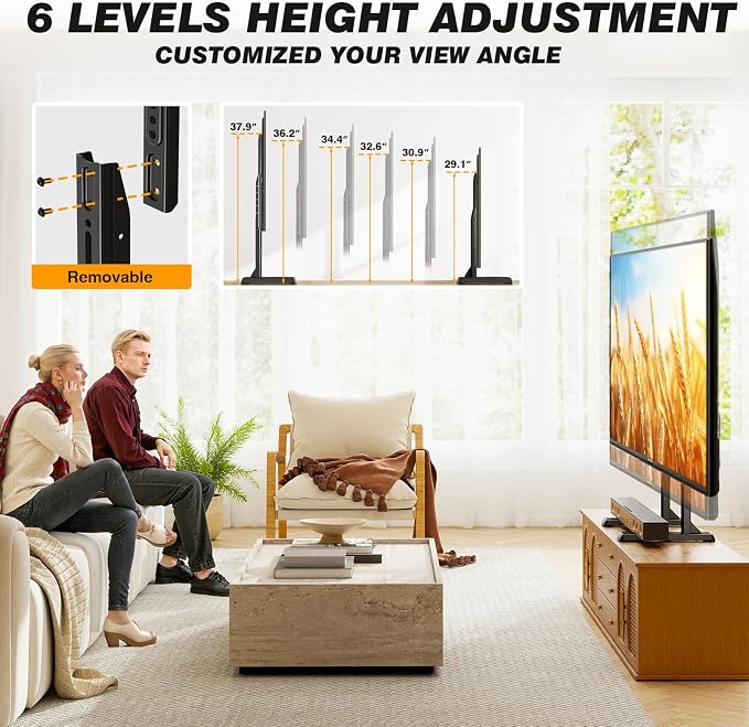 5Rcom Table Top TV Stand Universal for 35-88 Inch Flat & Curved TVs | Height Adjustable TV Mount Stand, 150lbs Load, Built-in Cable Management, Black Finish - Image 2