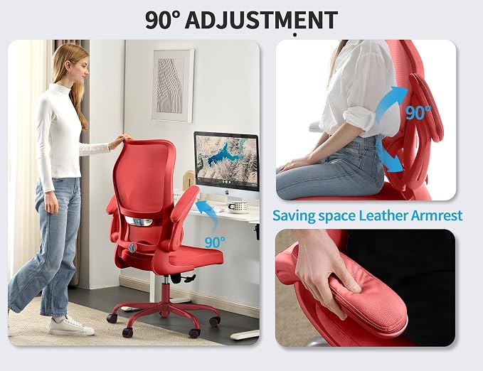 TRALT Office Chair Ergonomic Desk Chair - Gaming Chair with Lumbar Support | 330 LBS Home Office Desk Chairs , Reading Chair with Flip-up Armrests, Comfortable Computer Chairs (1, RED) - Image 7