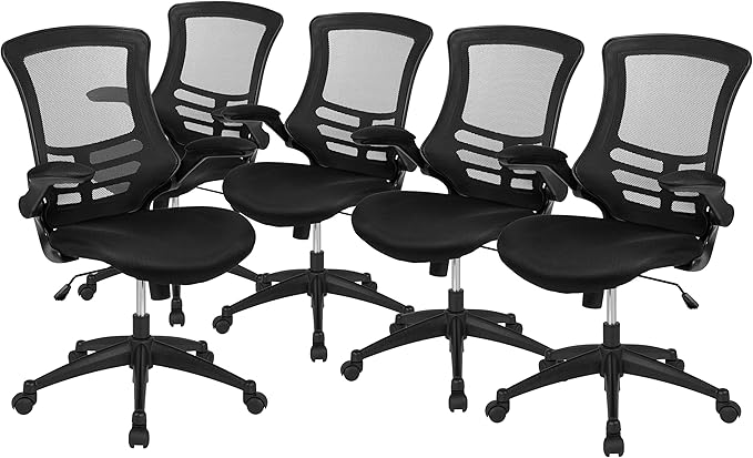Flash Furniture Mesh Swivel Ergonomic Office Chair, Black, 5-Pack | Flip-up Arms - Set of 5, Mid-Back, Mesh Back by FlashFurniture