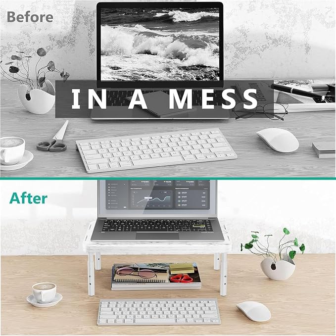 WALI Computer Monitor Stand for Desk, Adjustable Laptop Riser, up to 44 lbs | Desk Monitor Riser Underneath Storage, Fits Notebook, Laptops, Printers, for Home, Office, School(PTT001-M), Marble - Image 7