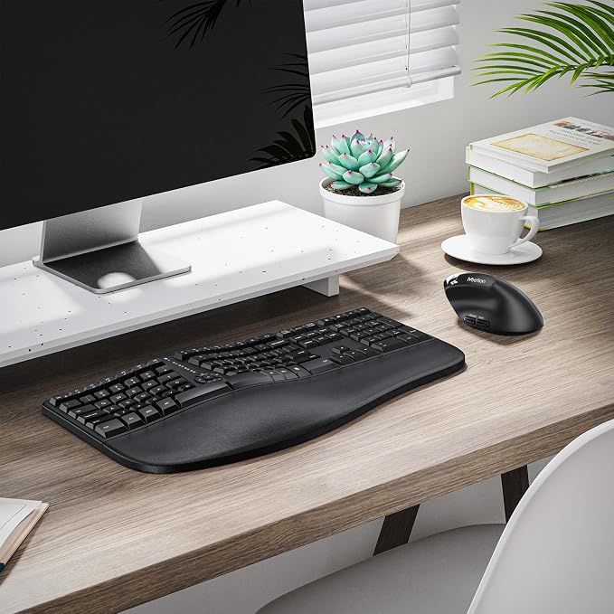 MEETION Ergonomic Keyboard and Mouse Combo, Split Design, Vertical Mouse | Rechargeable full-size keyboard with cushioned wrist rest, 2.4GHz USB receiver, natural typing, for Windows, Mac, PC, laptop - Image 8