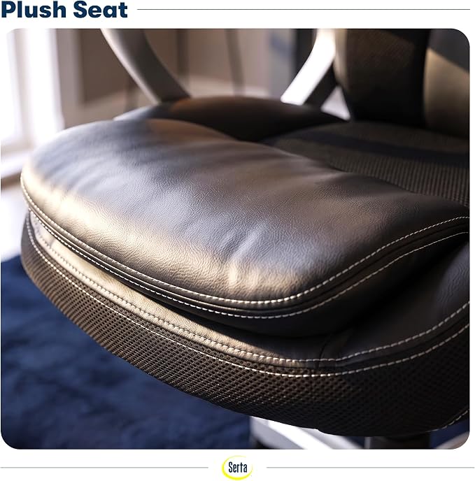 Serta Ergonomic Executive Office Chair, Padded Arms Mesh Back Leather Chair | Amplify, Contoured Lumbar Lower Back Support, Back Pain Relief, Adjustable Height & Tilt, Work From Home Desk Chair, Black - Image 11