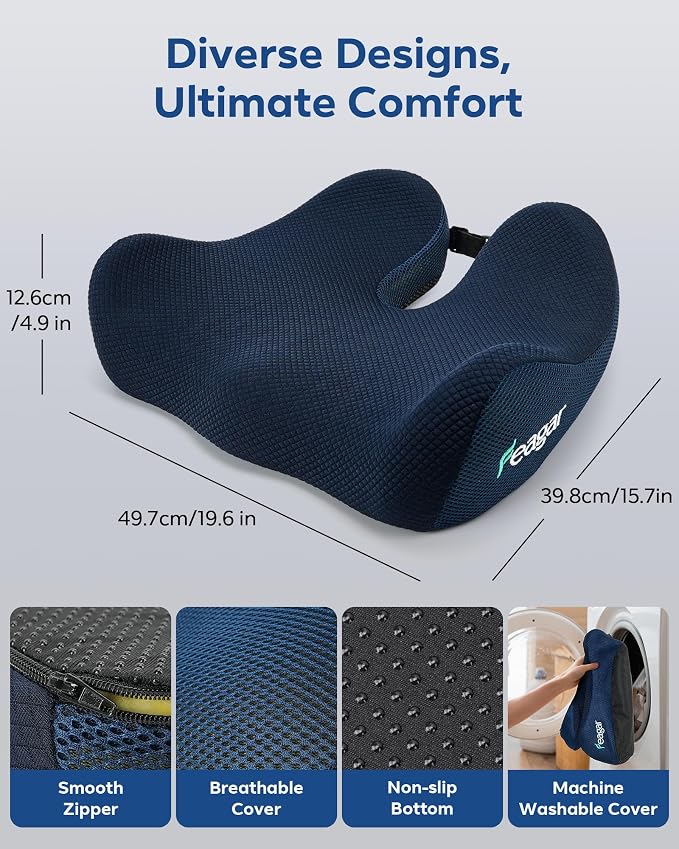 Seat Cushion - Memory Foam Ergonomic Seat Cushion -for Long Sitting | Seat Cushion for Tailbone Pain Relief - for Desk Chair, Car& Wheelchair Car Seat Pad for Hip and Lower Back Comfort Blue - Image 3