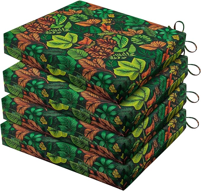 HARBOREST Outdoor Chair Cushions Set of 4, Water Resistant Patio Chair Cushions with Ties, Square Corner Outdoor Seat Cushions for Patio Furniture, 18.5"x16"x3", Colored Leaf by HARBOREST