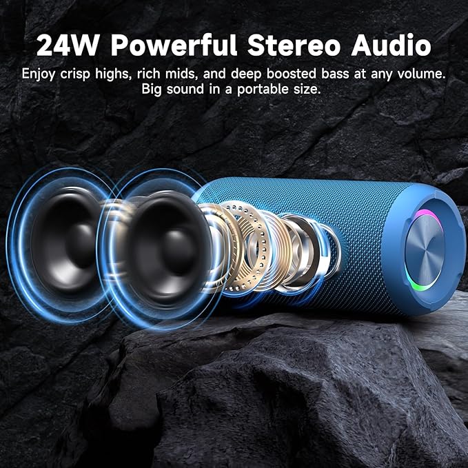 Ortizan X10 Portable Bluetooth Speaker, IPX7 Waterproof, Wireless, Blue | 24W Loud Stereo Sound, Deep Bass, Bluetooth 5.3, RGB Lights, Dual Pairing, 30H Playtime for Home/Outdoor/Party, Birthday Gift - Image 2
