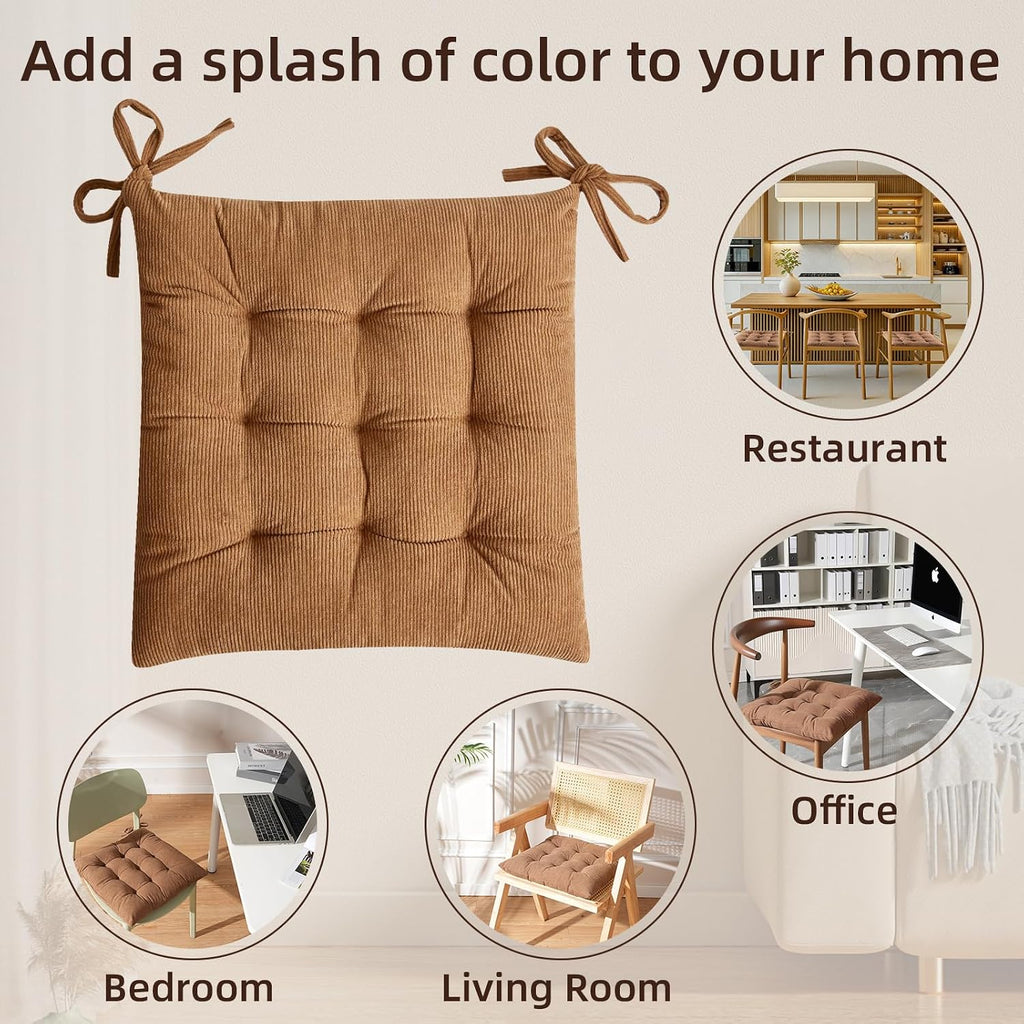 HLOVME Corduroy Chair Cushion with Ties Ultra Soft Warm Floor Cushion for Kids Reading Nook Comfortable Square Seat Cushion for Adult 15.7”x15.7”, Khaki - Image 7