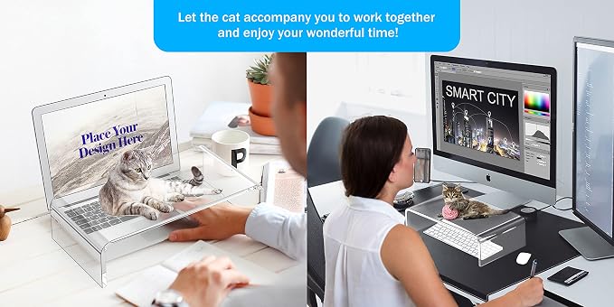 Acrylic Monitor Stand Riser Clear Laptop Stand Riser L16 xW7.5 xH4 | PC Holder Riser Compatible with All Notebooks and Monitors,Decoration for Office & Home,Computer & Laptop Stand for Desk - Image 6
