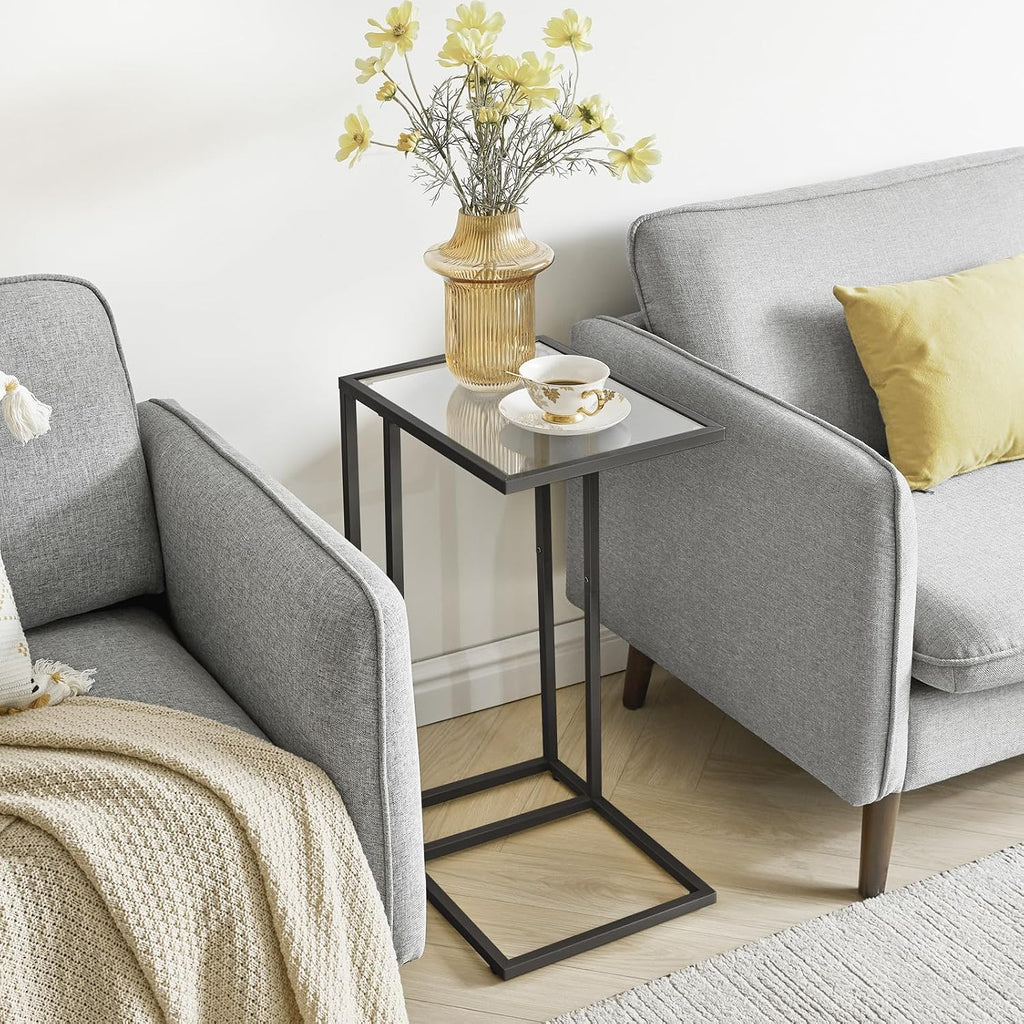 YMYNY C-Shaped End Table, Tempered Glass Side Table for Small Space - Image 4