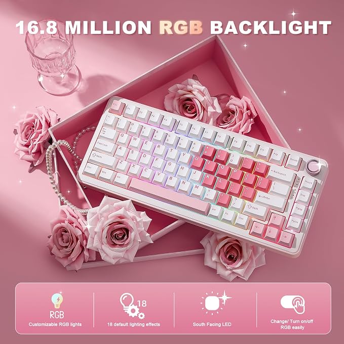 YUNZII B75 PRO 75% Wireless Mechanical Keyboard (White Heart,Cocoa V2) | Hot Swap Keyboard with Knob, Gasket Mount, Creamy Pre-lubed Switch for Smooth Typing, BT/USB-C/2.4G, for Gaming - Image 6