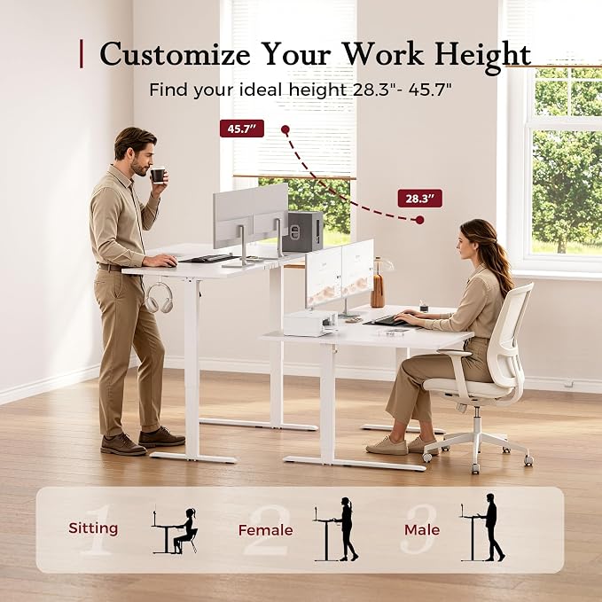 Klicelor L Shaped Standing Desk, 55 Inch Electric Height Adjustable Desk with Memory Preset, Reversible Sit Stand Up Computer Workstation for Home Office, Splice Board, White - Image 4