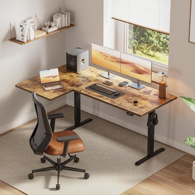 Klicelor L Shaped Standing Desk, 55 Inch Electric Height Adjustable Desk with Memory Preset, Reversible Sit Stand Up Computer Workstation for Home Office, Splice Board, Rustic Brown - Image 2