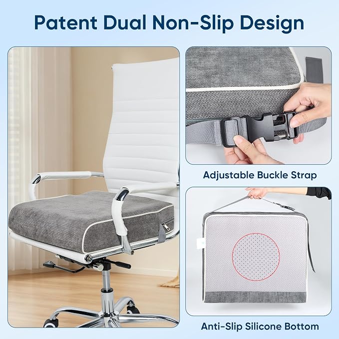 Seat Cushion for Office Chair, 19 x 17 x 4 Inch | 4 Inch Thick Extra Large, Memory Foam, Sciatica & Tailbone Pain Relief, Lower Back Support, Non-Slip Car Seat Cushion - Image 4
