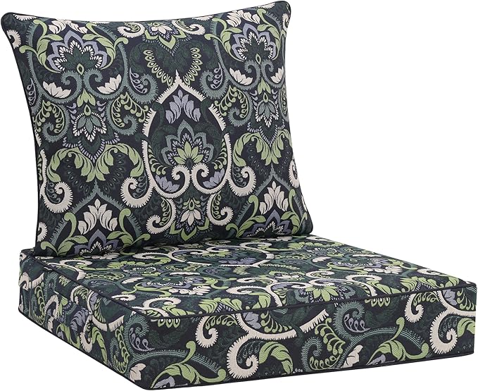 Favoyard Outdoor Deep Seat Patio Cushions Set, 24" x 24", Rainproof, Garden | Fade Resistant, Removable Bottom & Back Cushion, Tie Straps for Patio Furniture, Rocking Chair, Sofa Couch, Green Floral by OutdoorFurnitureAccessories