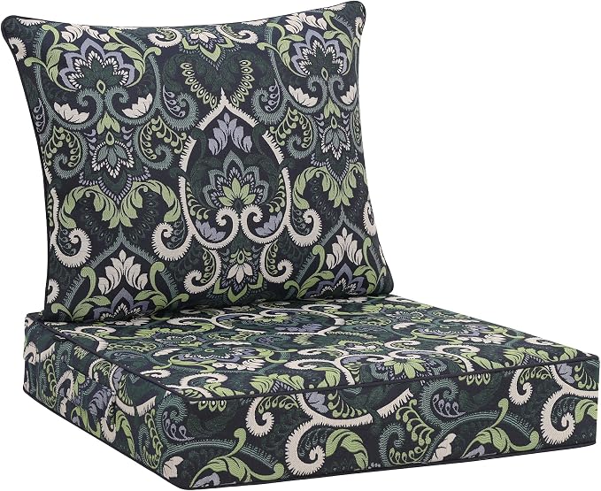 Favoyard Outdoor Deep Seat Patio Cushions Set, 19" x 19", Rainproof, Garden | Fade Resistant, Removable Bottom & Back Cushion, Tie Straps for Patio Furniture, Rocking Chair, Sofa Couch, Green Floral by OutdoorFurnitureAccessories