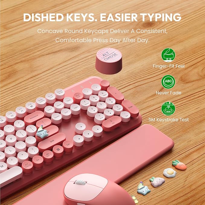 Wireless Keyboard and Mouse Combo, Typewriter Keyboard with Magnetic Wrist Rest, Full-Size Cute Round Keycaps, Sleep Mode, 2.4G Keyboards for Mac/Windows/PC, Office or Home, Trueque CK23Pro | Full-Size, Round Keycaps, Smart Sleep Mode, 2.4GHz Stable Co... - Image 6