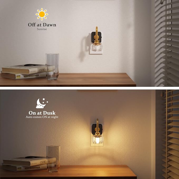 JandCase Night Light, Night Lights Plug into Wall, Glass LED Nightlight | 0-100 LM Dimmable Flower Nightlights, Dusk to Dawn Sensor, 1W Vintage Pumpkin Nite Light for Bathroom Hallway Decor, 2 Pack - Image 2