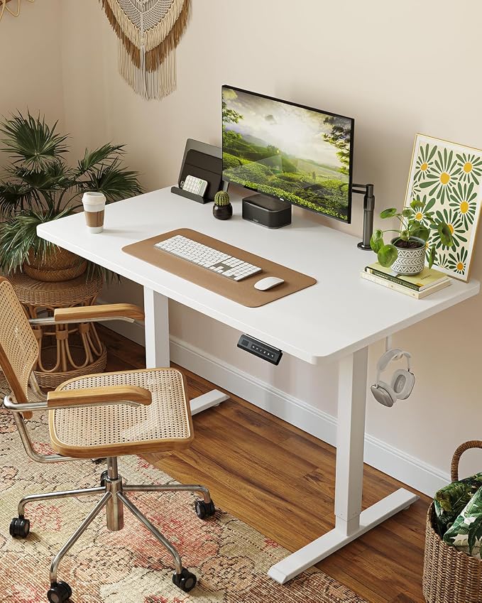 CubiCubi 32 x 20 One-Piece Electric Adjustable Standing Desk, Elegant White | Height Adjustable Electric Small Computer Home Office Sit Stand up Workstation, with Memory Presets, Headphone Hook - Image 2