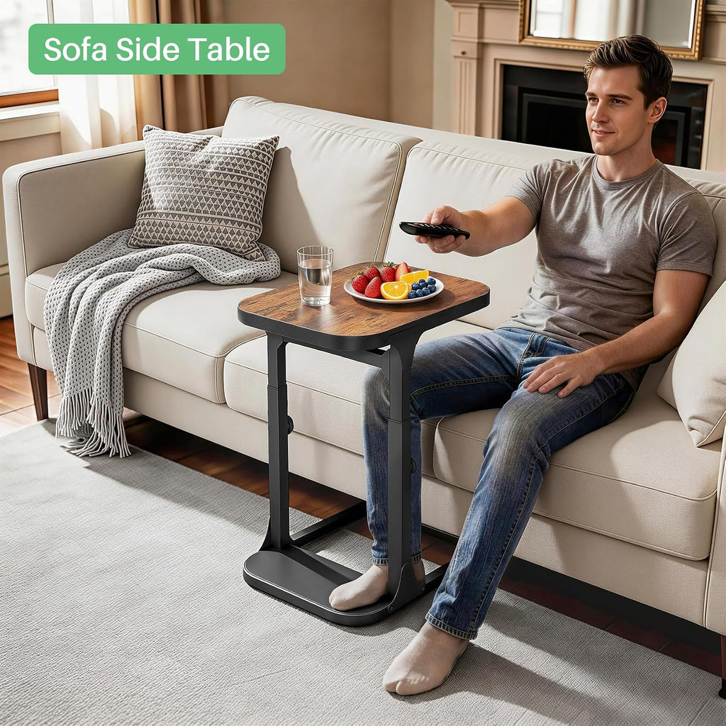 Kitstorack Ultra Stable & Durable End Table, Ajustable Height C Shaped Side Table for Couch, Sofa Side Table with Thickened Metal Frame for Living Room, Bedroom, Rustic - Image 7