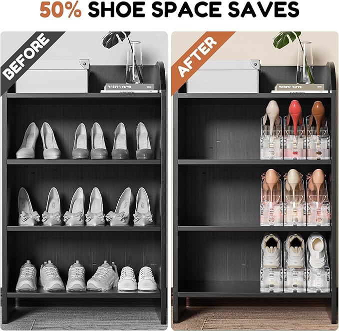 Neprock Shoe Stacker, Shoe Slot Organizer for Closet, Shoe Storage Rack | 12 Pack, Clear, 50% Space Saver, 3 Adjustable Height, Tool-Free Assembly, 30% Thicker, Superior Load Bearing - Image 2