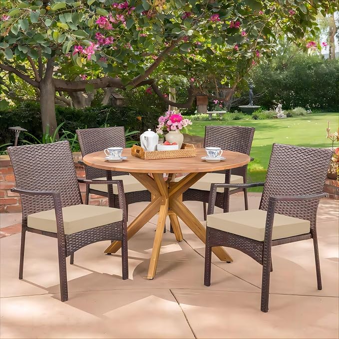 HARBOREST Outdoor Chair Cushions Set of 4, Water Resistant Patio Chair Cushions with Ties, Square Corner Outdoor Seat Cushions for Patio Furniture, 18.5"x16"x3", Beige - Image 7