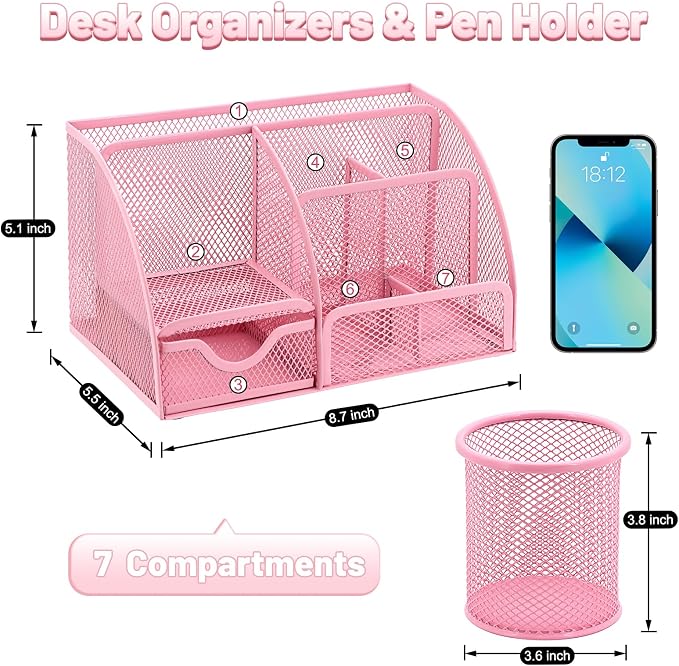 13-in-1 Office Desk Organizer Set for Back to School Supplies Accessories | Organizer Set with Stapler and Tape Dispenser, Pen Holder, Scissors, Ruler, Hole Punch, 2 Pens & More Desk Supplies - Image 2