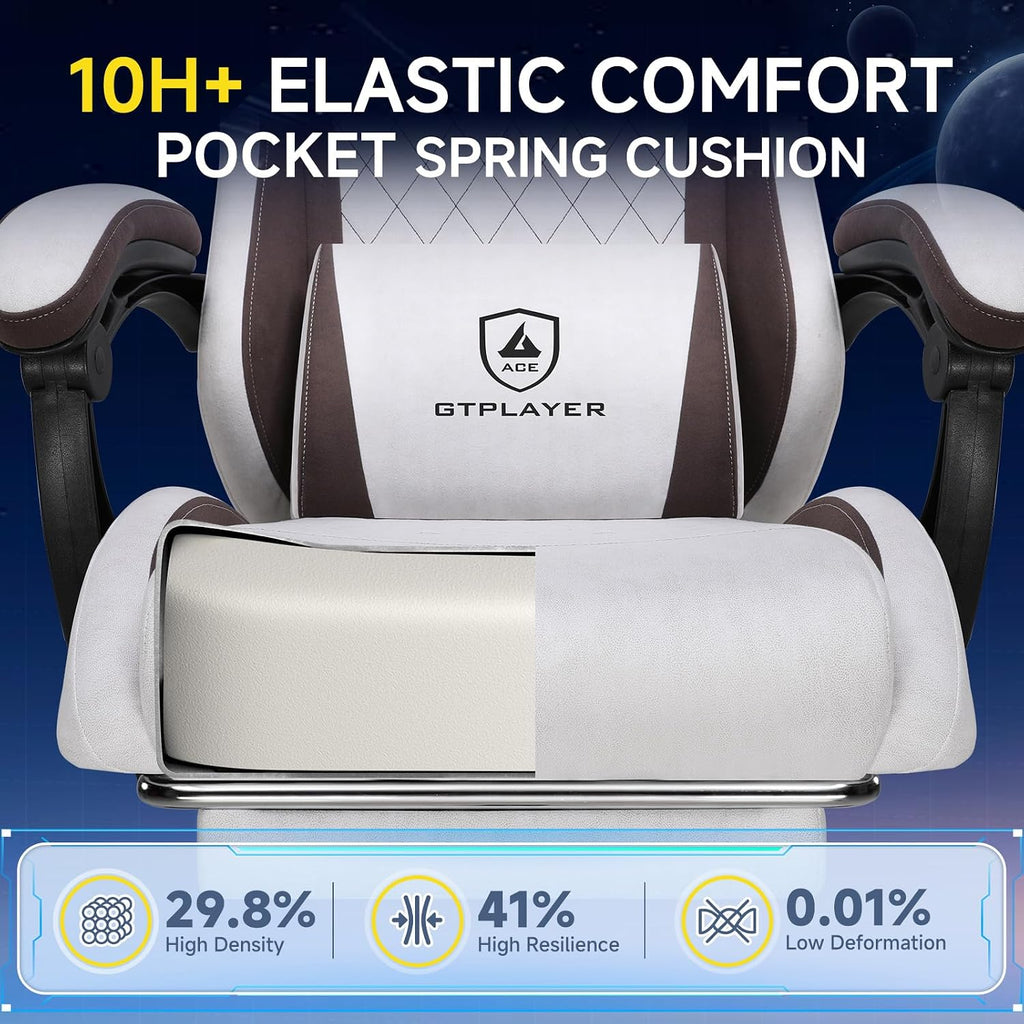 GTPLAYER Gaming Chair Fabric with Pocket Spring Cushion, Big and Tall Gamings Chairs 350LBS High Back Computer Chair with Footrest for Adults Lumbar Support Swivel Game Chair for Office Gaming Brown - Image 3
