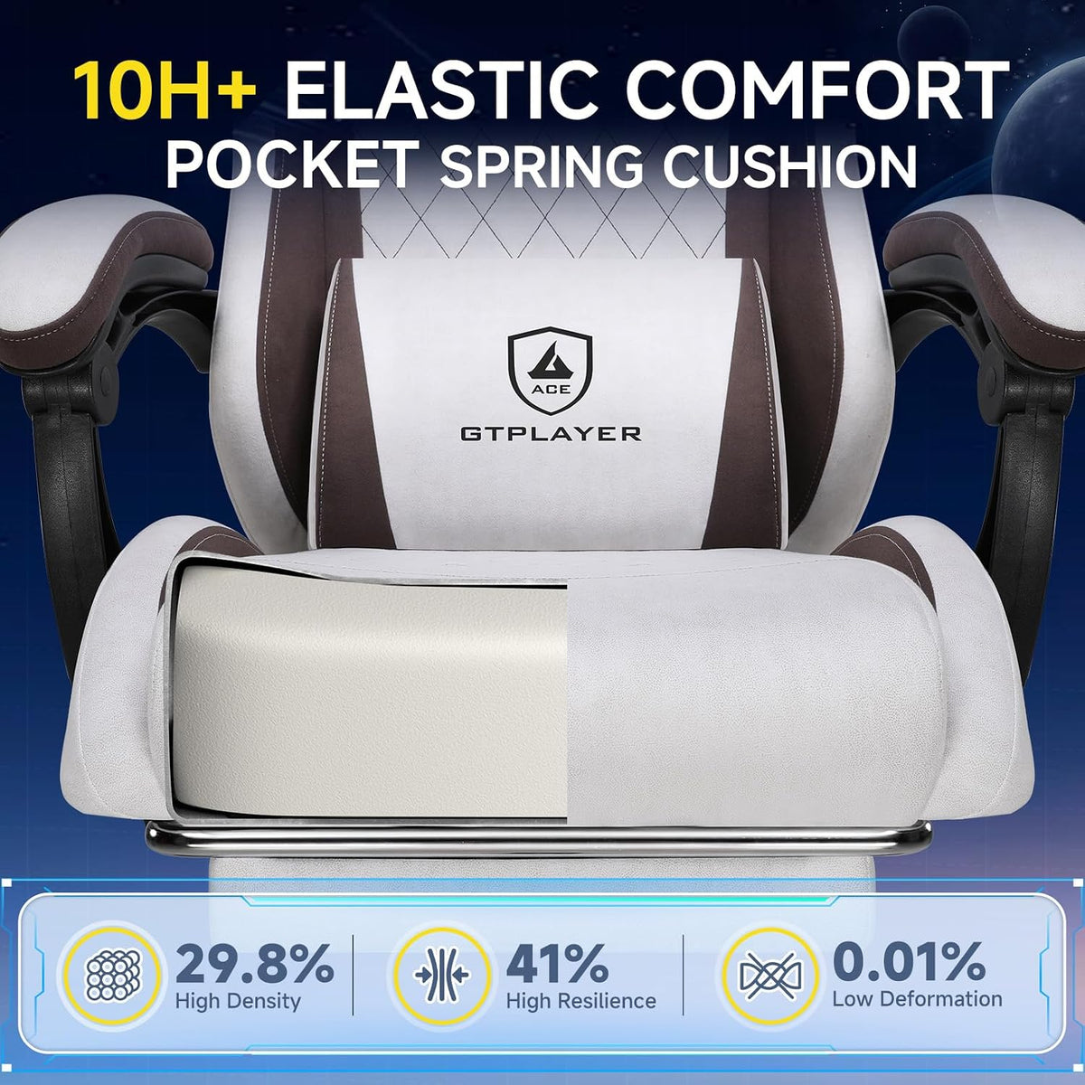 GTPLAYER Gaming Chair Fabric with Pocket Spring Cushion, Big and Tall Gamings Chairs 350LBS High Back Computer Chair with Footrest for Adults Lumbar Support Swivel Game Chair for Office Gaming Brown - Image 3