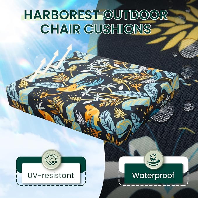 HARBOREST Outdoor Chair Cushions Set of 4, Water Resistant Patio Chair Cushions with Ties, Square Corner Outdoor Seat Cushions for Patio Furniture, 18.5"x16"x3", Philomel - Image 2