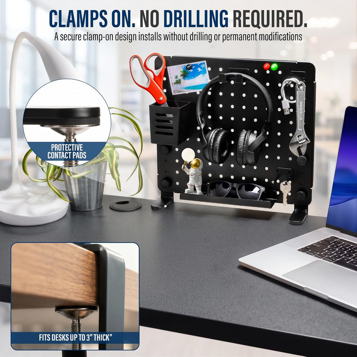 Clamp On Desk Pegboard, Desk Organizer, Tool-Free, Black Steel LINEWISE - Image 5